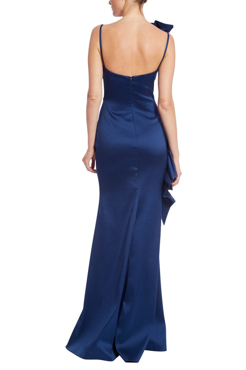 Badgley Mischka pleated swirl mikado gown