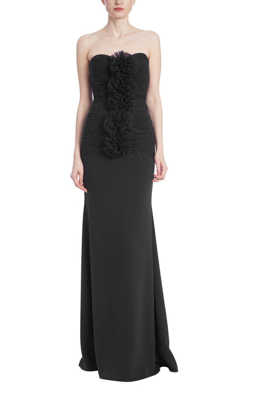 Badgley Mischka Strapless Puff Tulle Cascade Gown