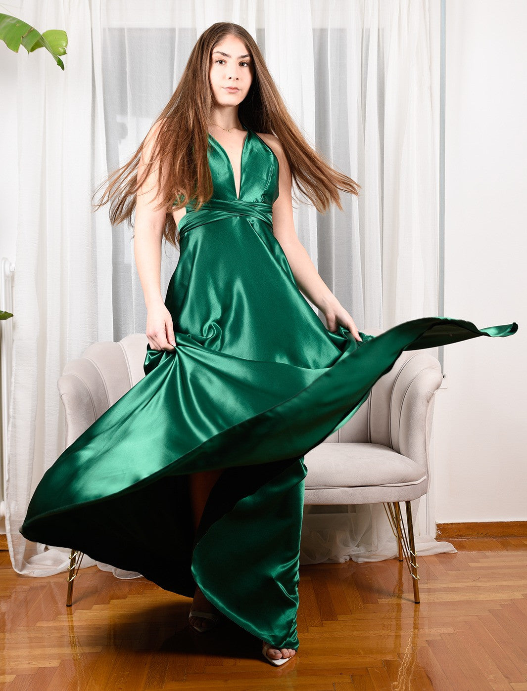 Sisilia Goddess Emerald Satin Maxi Dress-0