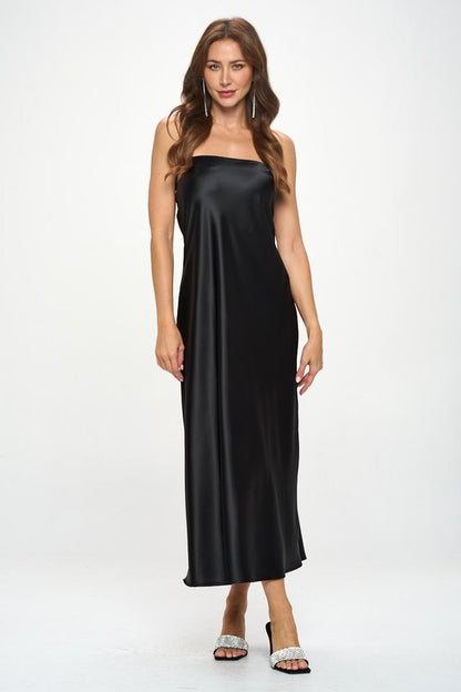 Silky Satin Tube Draped Dress-3