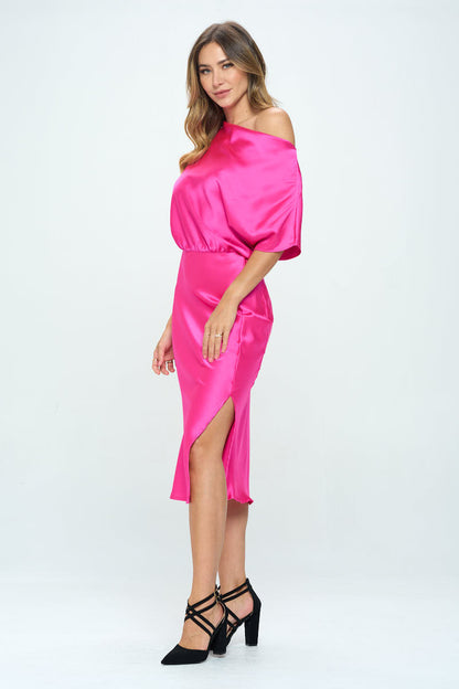 Stretch Satin One Shoulder Dress-3