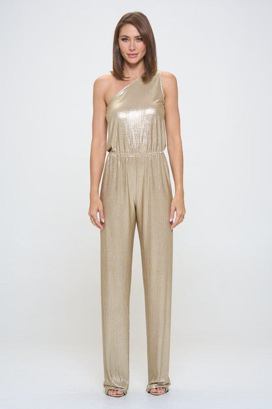Metallic One Shoulder Wide Leg Jumpsuit-4
