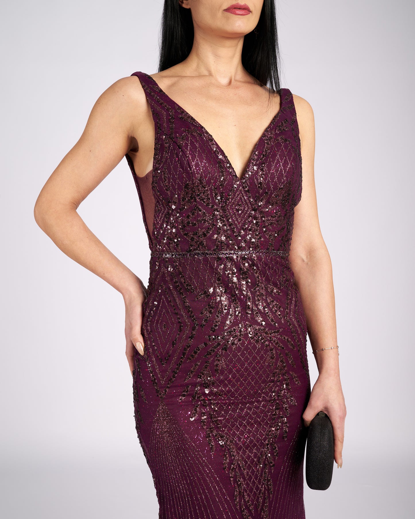 Lisandra Merlot Glitter Lace "evening dresses"-2
