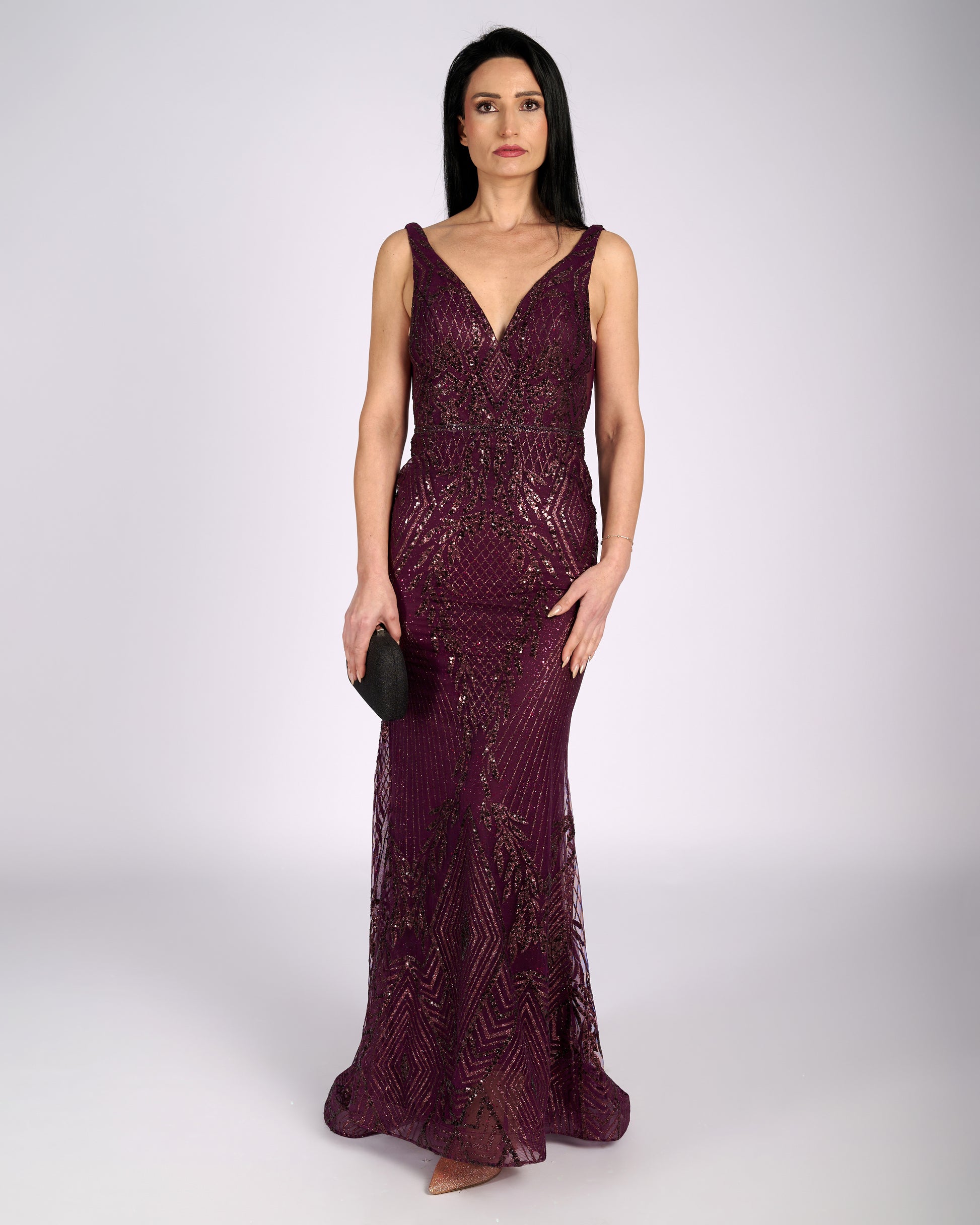 Lisandra Merlot Glitter Lace "evening dresses"-3