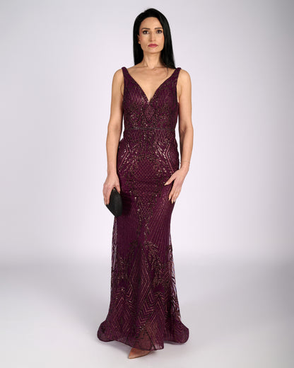 Lisandra Merlot Glitter Lace "evening dresses"-3