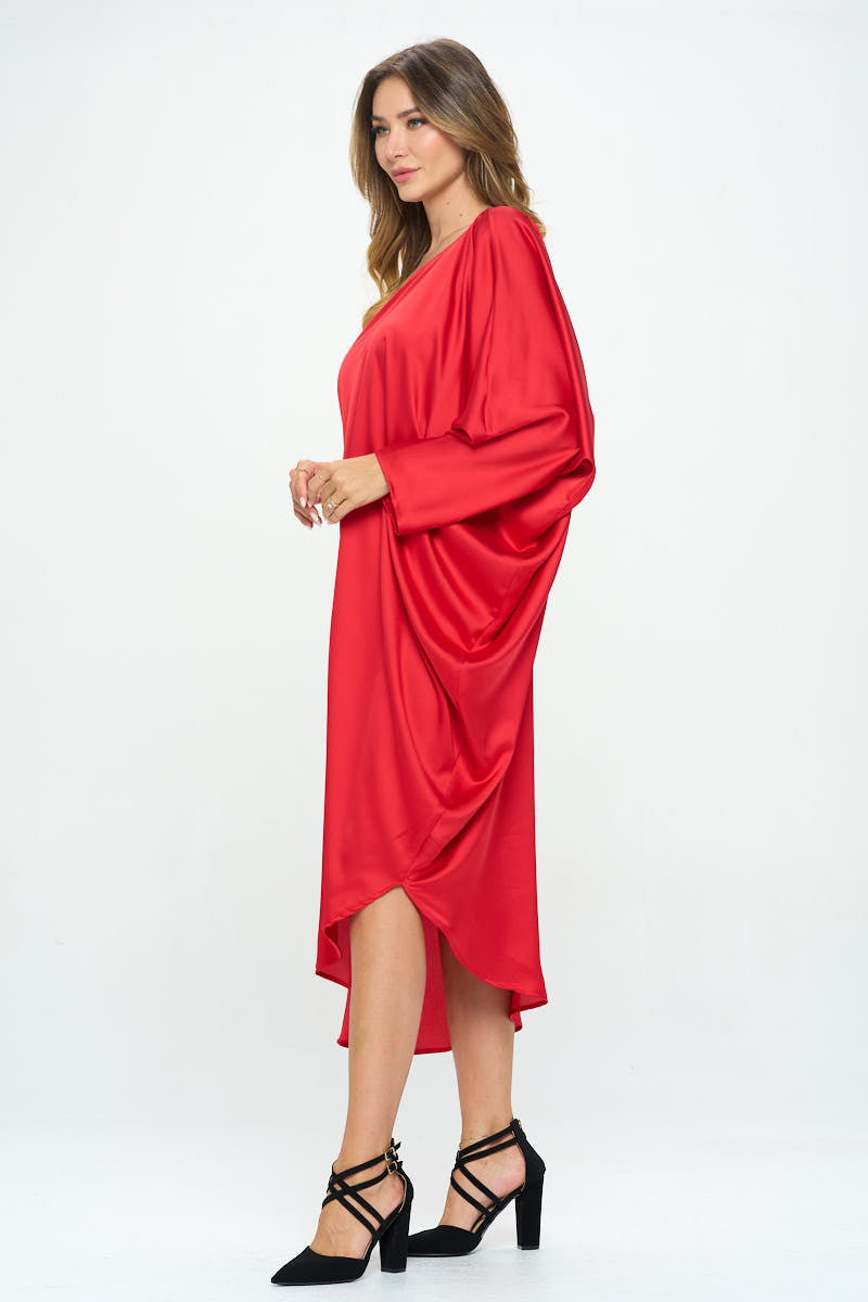 Satin Oversize One Shoulder Asymmetrical Dress-3