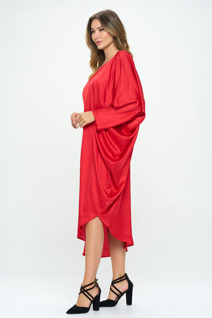 Satin Oversize One Shoulder Asymmetrical Dress-3