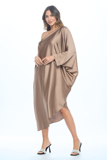 Satin Oversize One Shoulder Asymmetrical Dress-3