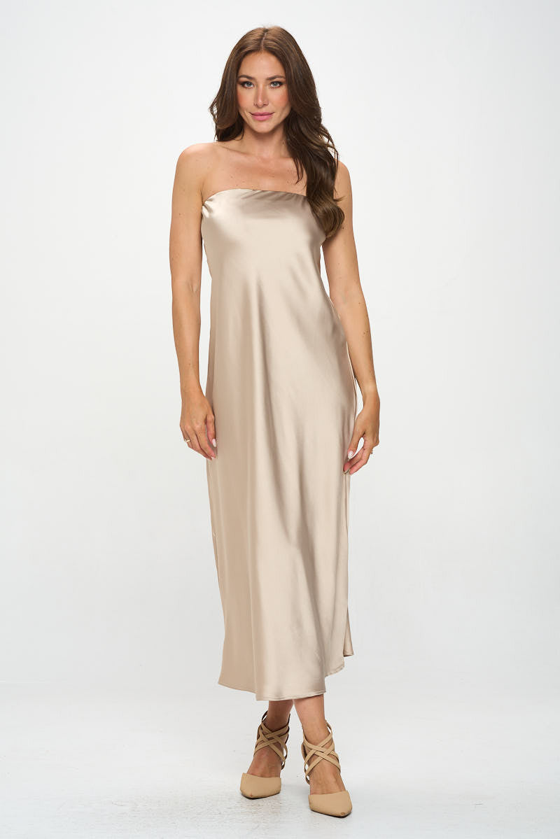 Silky Satin Tube Draped Dress-2