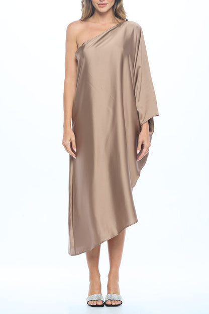 Satin Oversize One Shoulder Asymmetrical Dress-4