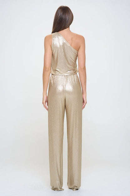 Metallic One Shoulder Wide Leg Jumpsuit-5
