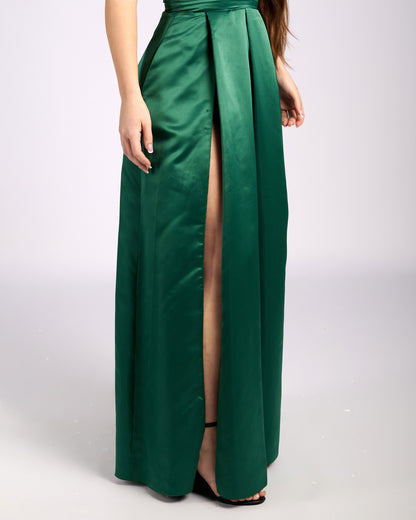 Ofelia Emerald Satin High Slit Dress "evening dresses" foremata gia gamo-3