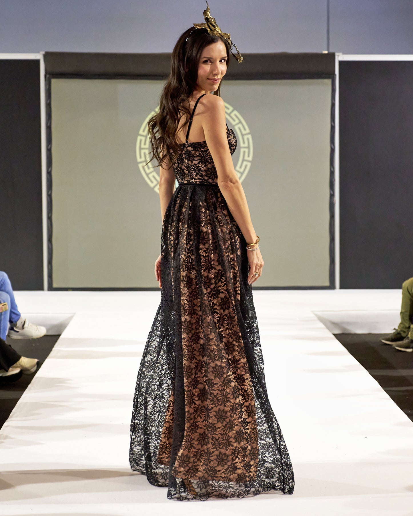 Stefania Black Floral Lace Maxi Dress φορέματα βραδινά-7