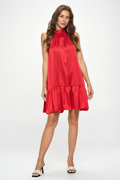 Bow Back Sleeveless Flounce Dress-3