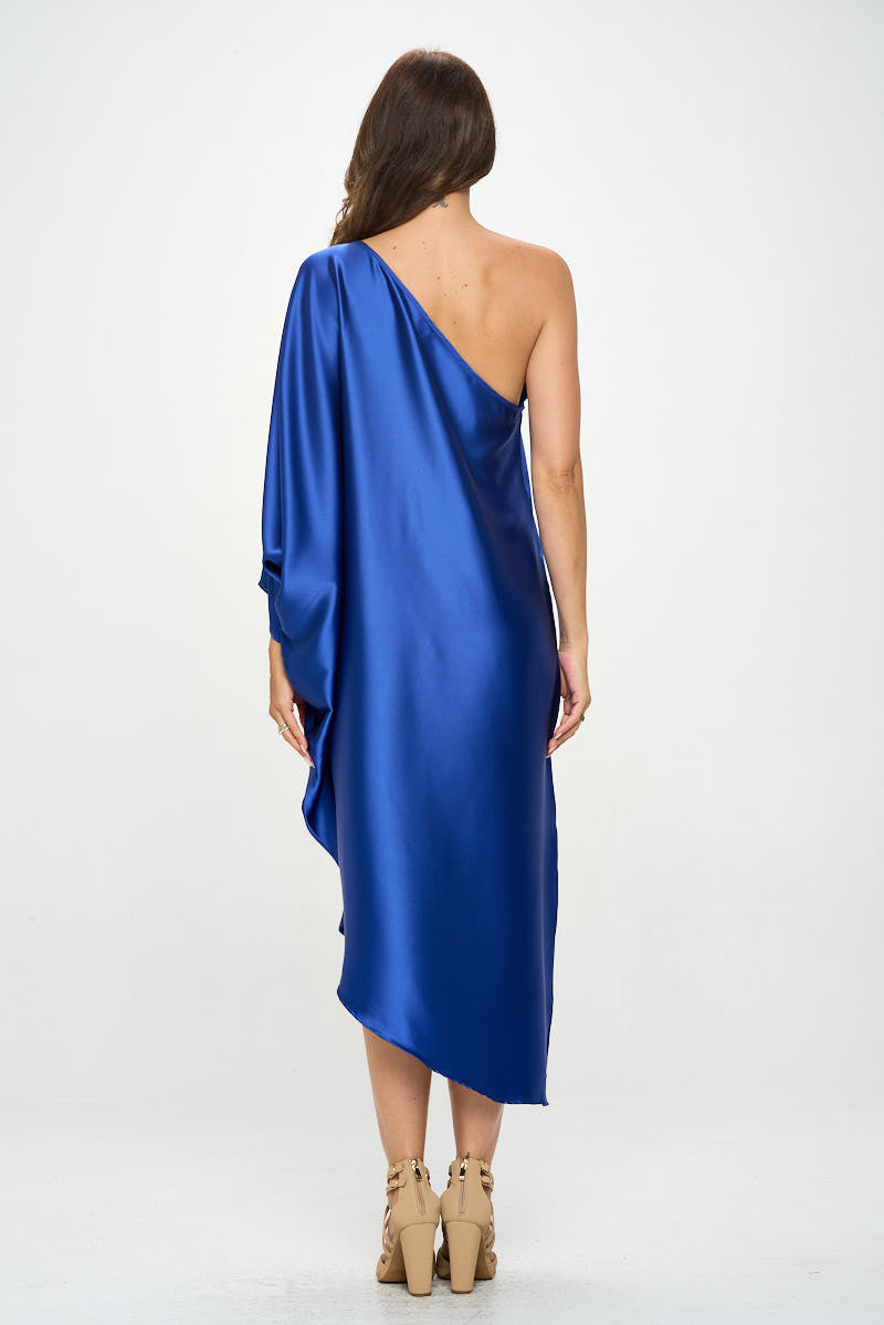 Satin Oversize One Shoulder Asymmetrical Dress-4