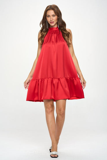 Bow Back Sleeveless Flounce Dress-1