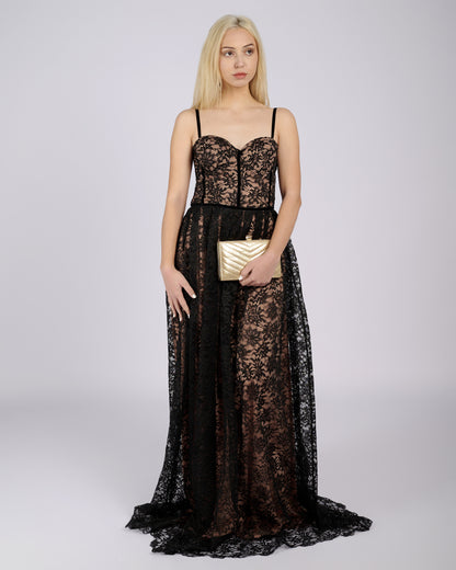Stefania Black Floral Lace Maxi Dress φορέματα βραδινά-3