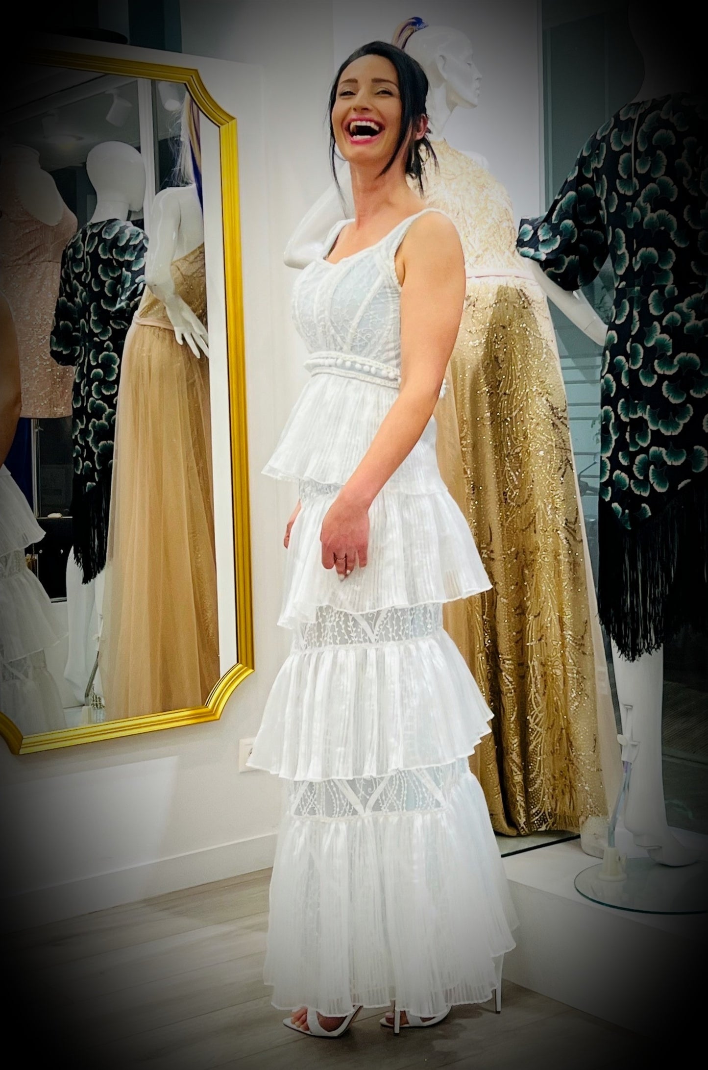Cassandra light blue with glittered lace and pleated layers ruffles