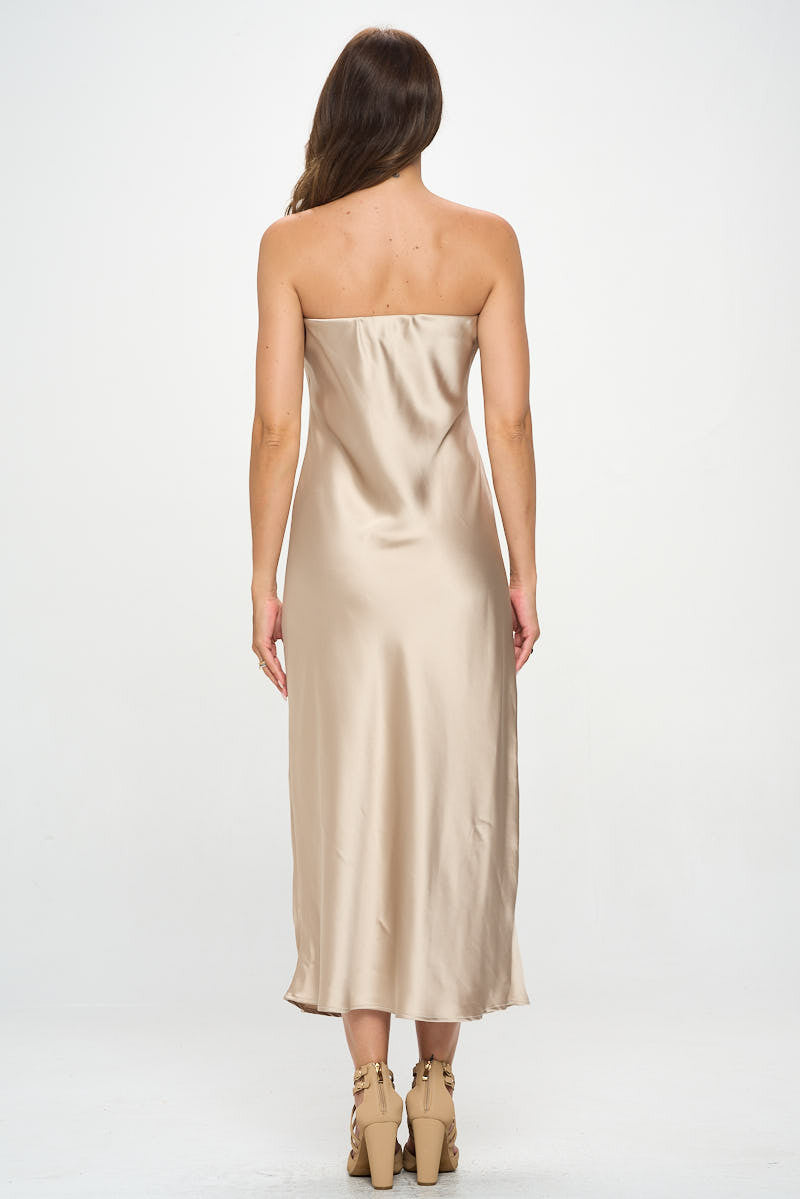 Silky Satin Tube Draped Dress-4