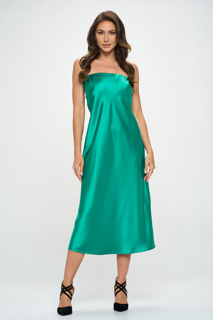 Silky Satin Tube Draped Dress-2