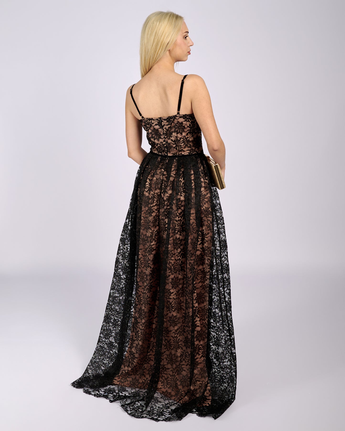 Stefania Black Floral Lace Maxi Dress φορέματα βραδινά-4