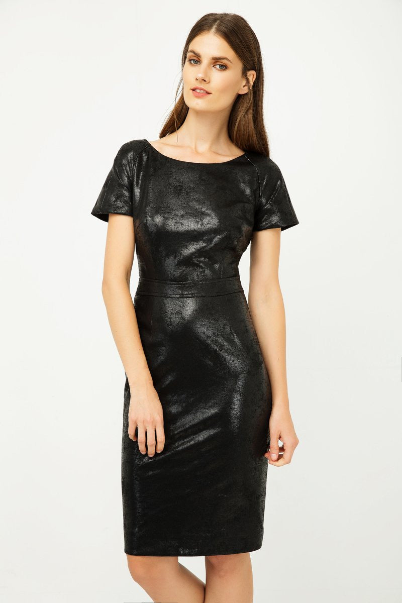 Black Leather Effect Fitted Dress-0