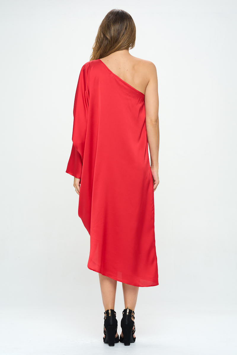 Satin Oversize One Shoulder Asymmetrical Dress-4