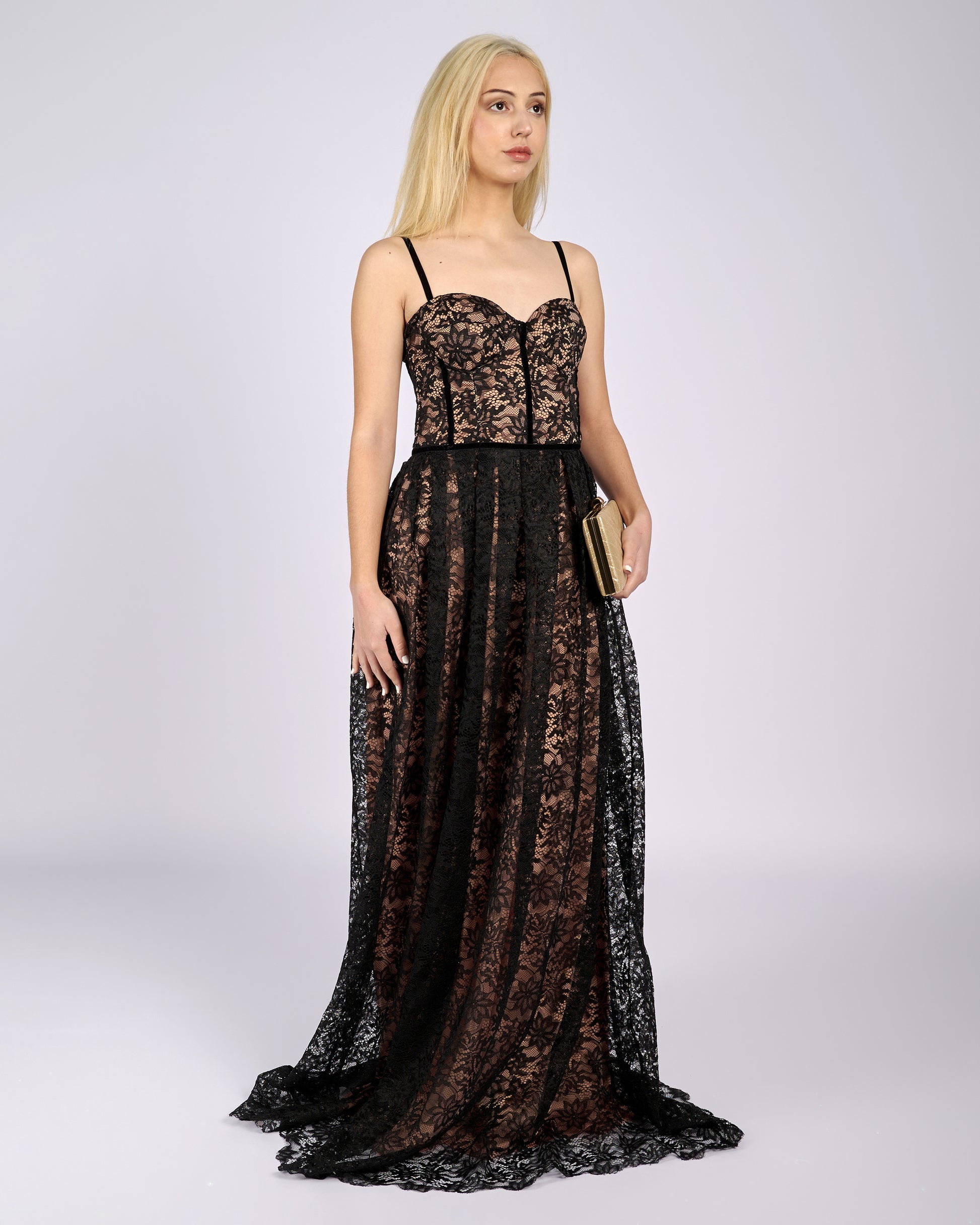 Stefania Black Floral Lace Maxi Dress φορέματα βραδινά-1