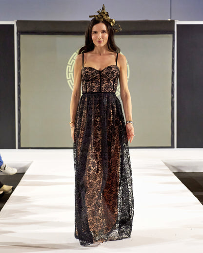 Stefania Black Floral Lace Maxi Dress φορέματα βραδινά-6