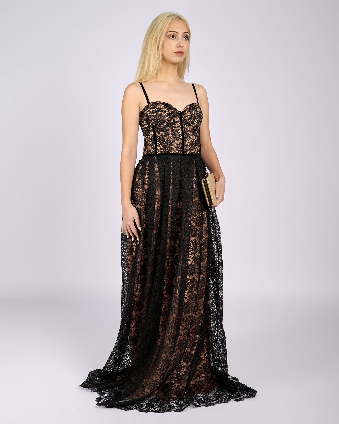 Stefania Black Floral Lace Maxi Dress φορέματα βραδινά-1