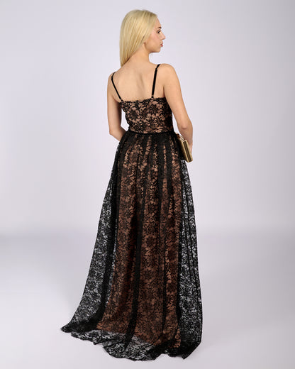 Stefania Black Floral Lace Maxi Dress φορέματα βραδινά-4