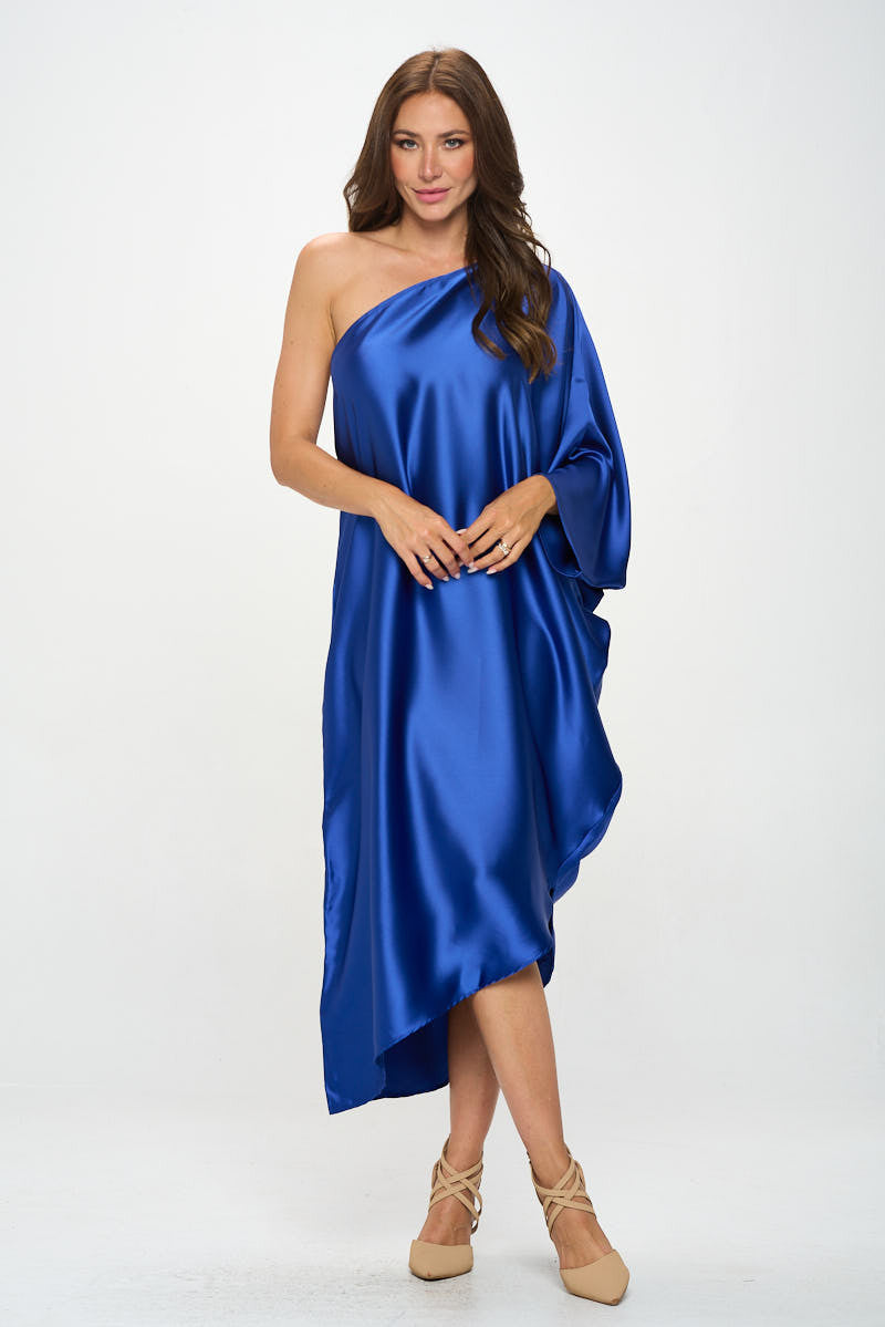 Satin Oversize One Shoulder Asymmetrical Dress-3