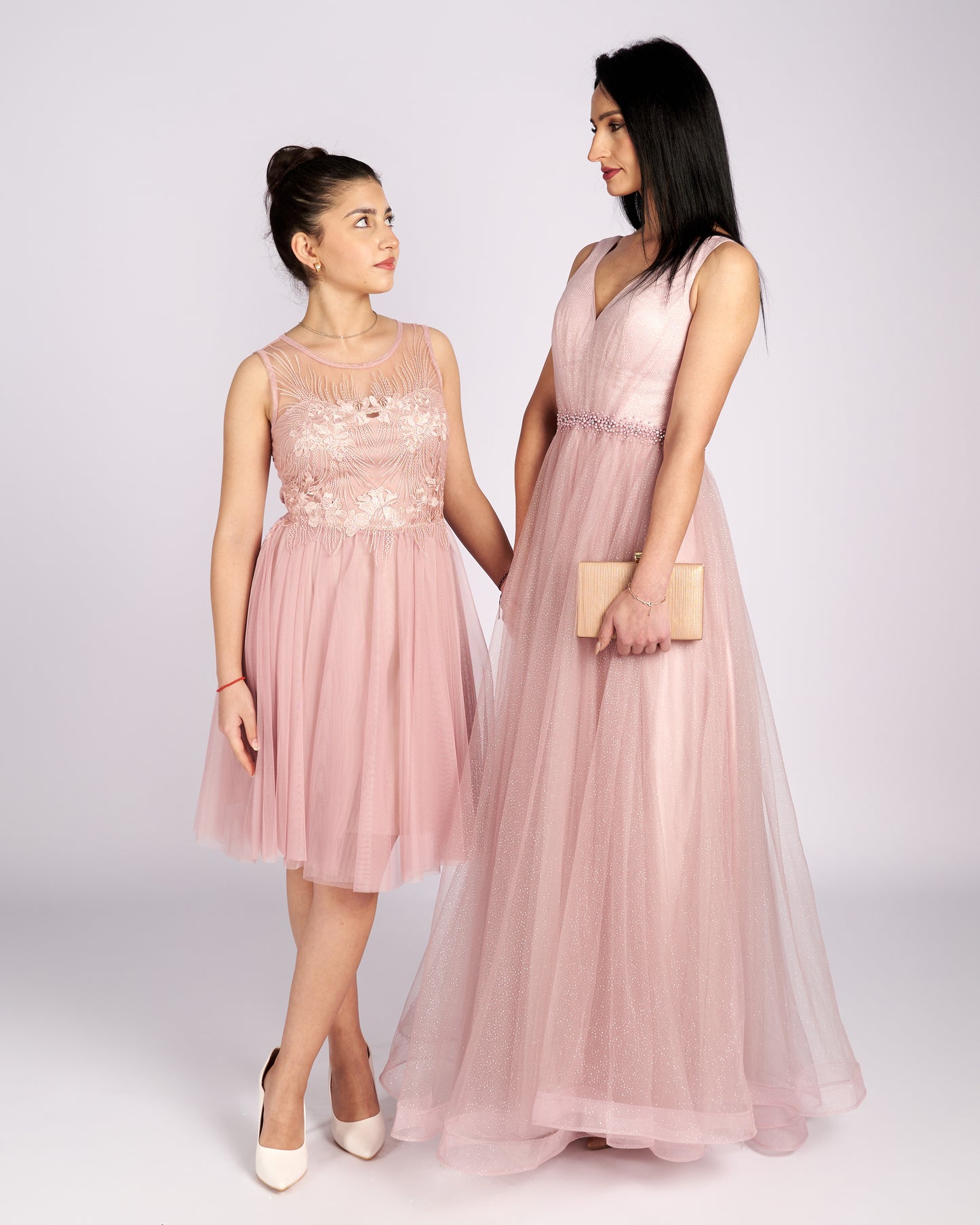 Mia Pink Tulle and Lace knee length Dress  " φορέματα βραδινά "-0