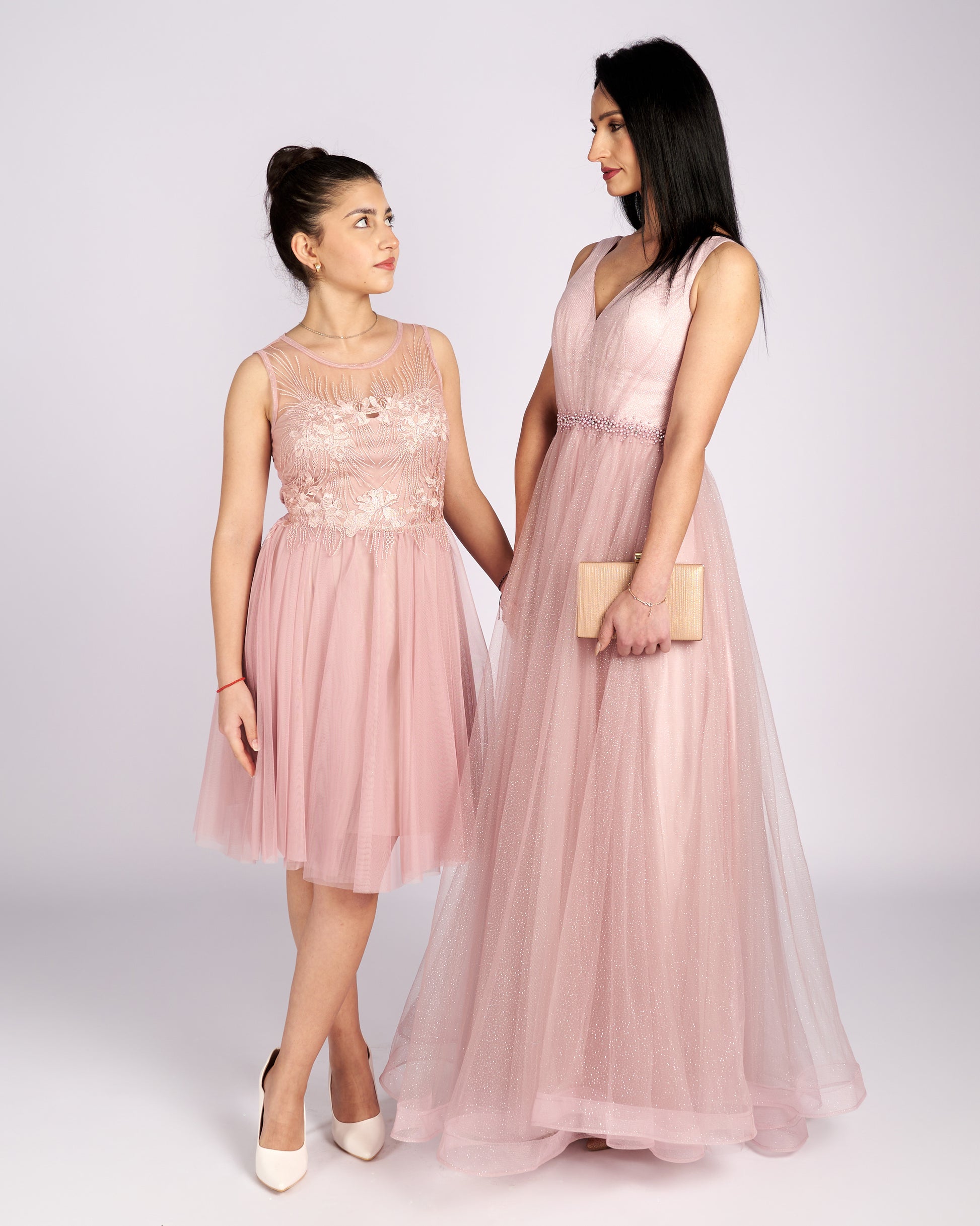 Mia Pink Tulle and Lace knee length Dress  " φορέματα βραδινά "-0