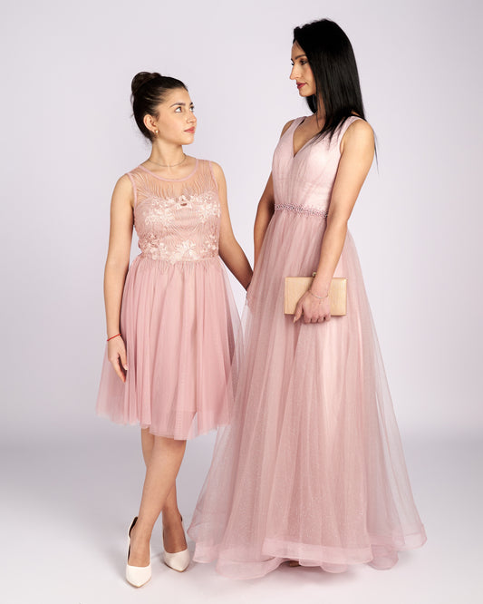 Mia Pink Tulle and Lace knee length Dress  " φορέματα βραδινά "-0