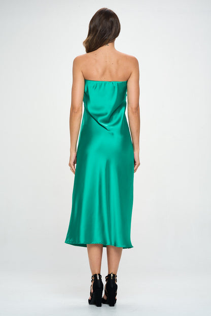 Silky Satin Tube Draped Dress-4