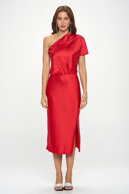 Stretch Satin One Shoulder Dress