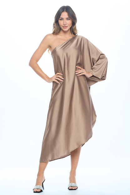 Satin Oversize One Shoulder Asymmetrical Dress-1