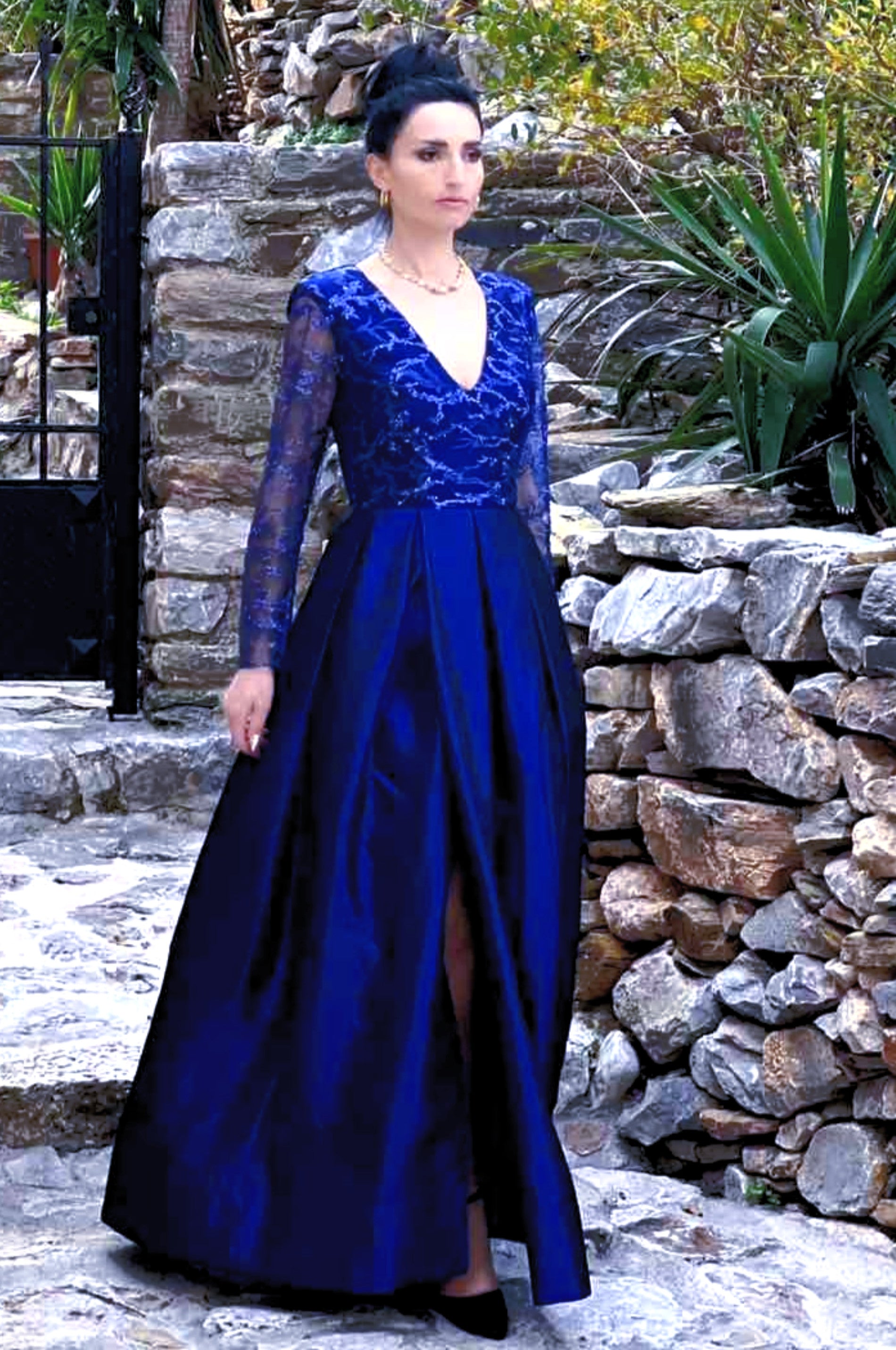 Ariadna Taffeta Dress pleated skirt with an lace top-0