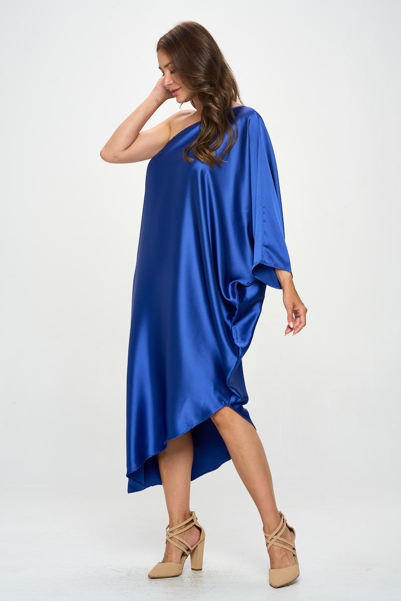 Satin Oversize One Shoulder Asymmetrical Dress-2