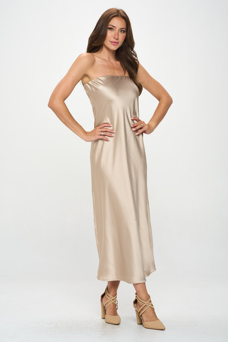 Silky Satin Tube Draped Dress-3