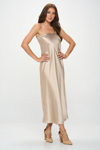 Silky Satin Tube Draped Dress-3