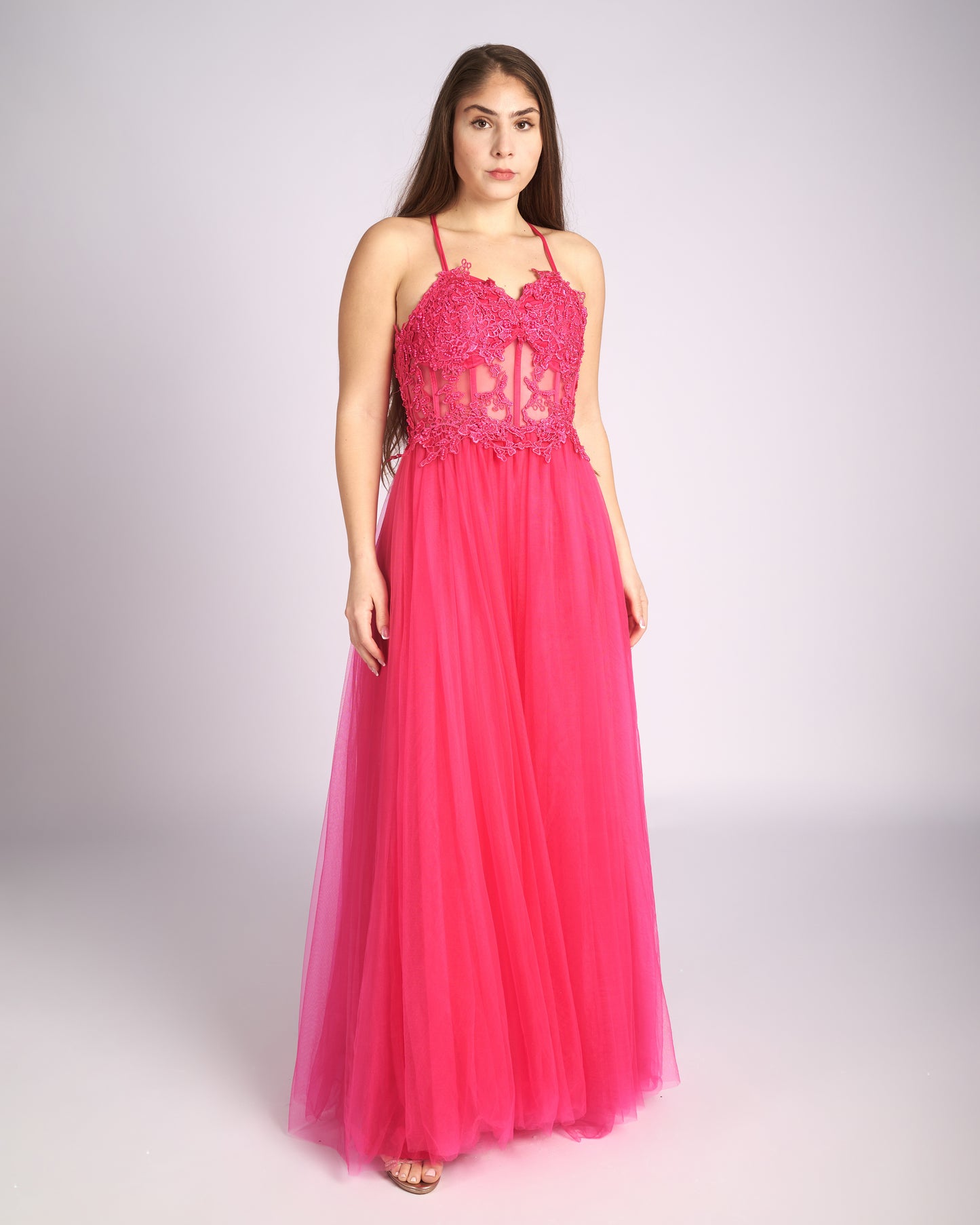Artemis Fuchsia Lace Corset Maxi Dress "evening dresses"