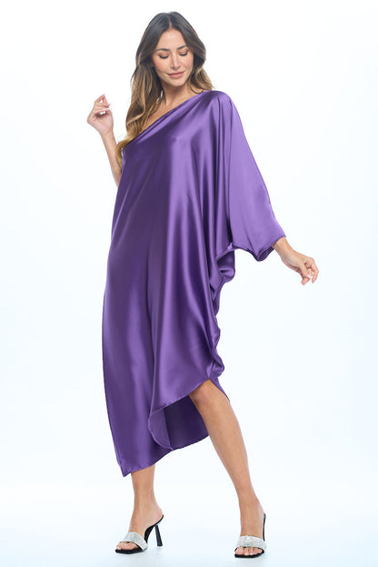 Satin Oversize One Shoulder Asymmetrical Dress
