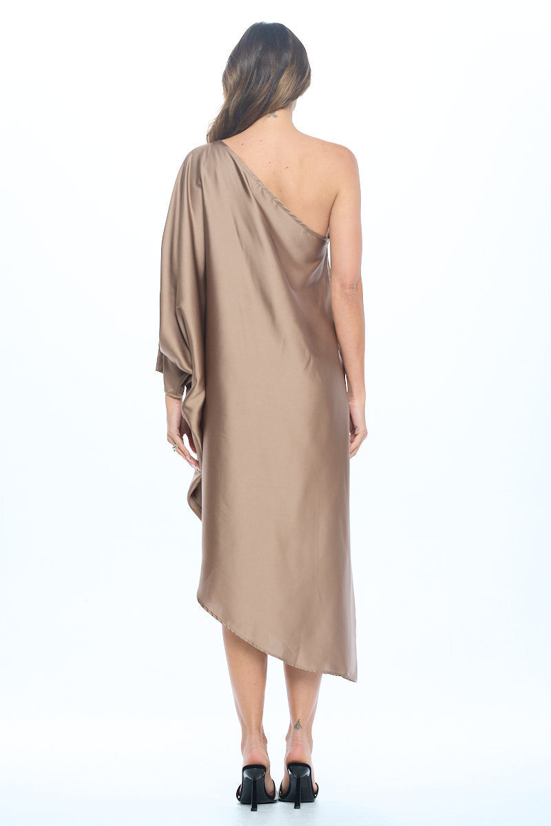 Satin Oversize One Shoulder Asymmetrical Dress-5