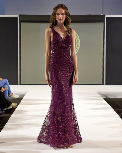 Lisandra Merlot Glitter Lace "evening dresses"-1