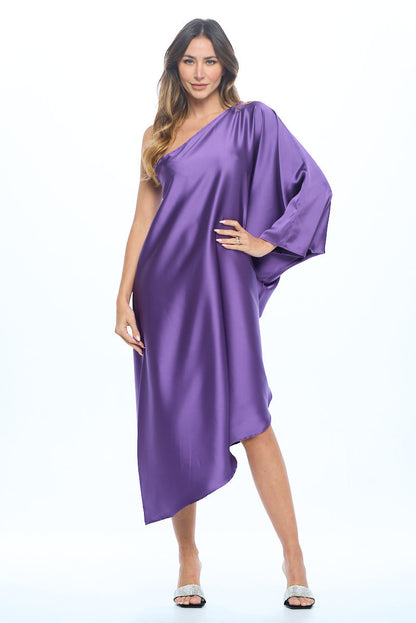 Satin Oversize One Shoulder Asymmetrical Dress