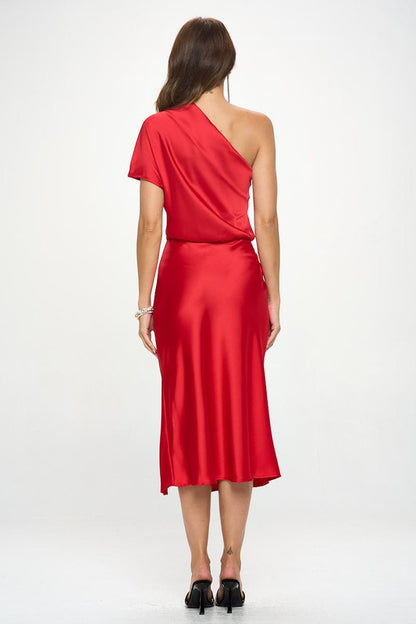 Stretch Satin One Shoulder Dress