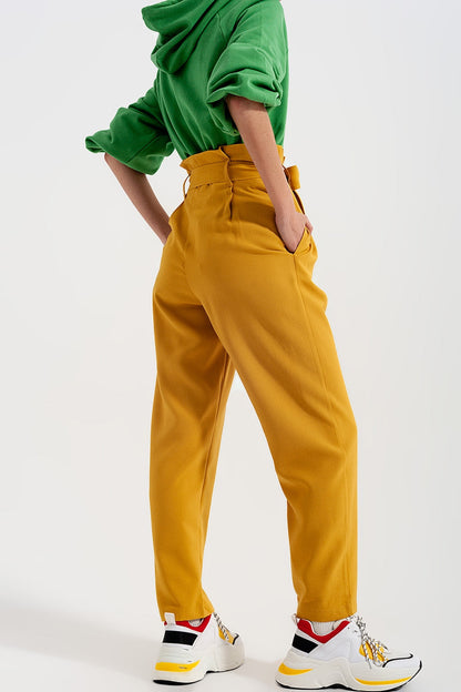High Waist Belted Trousers in Yellow-5