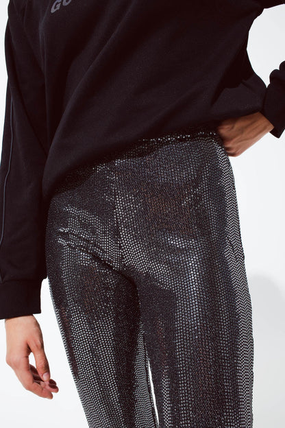 Metallic Fabric Flare Leggings in Silver